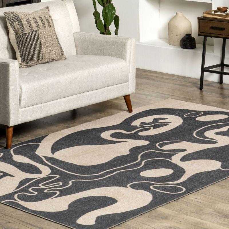 Carole Abstract Beige and Black Machine Washable Area Rug