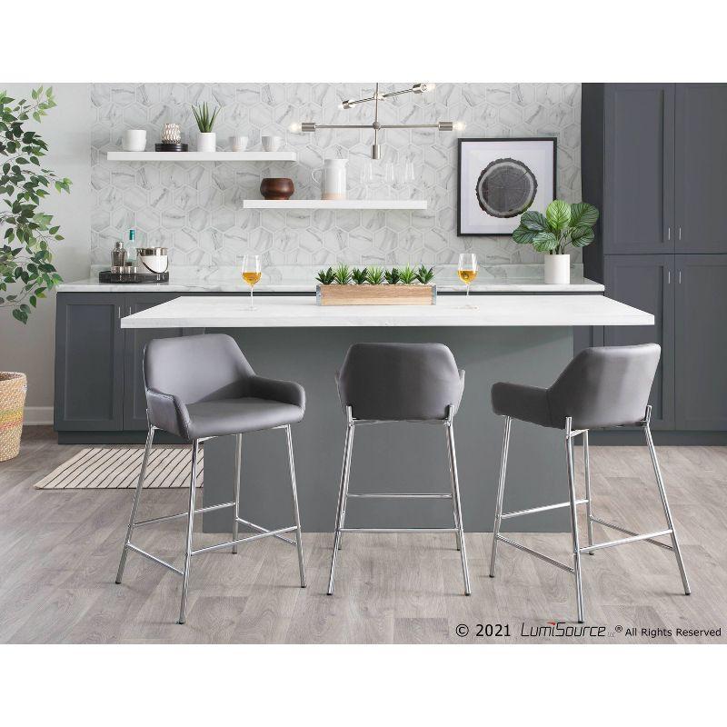 Set of 2 Daniella Metal Polyester Counter Height Barstools Chrome/Gray - LumiSource: Upholstered, Steel Frame, Fixed Height