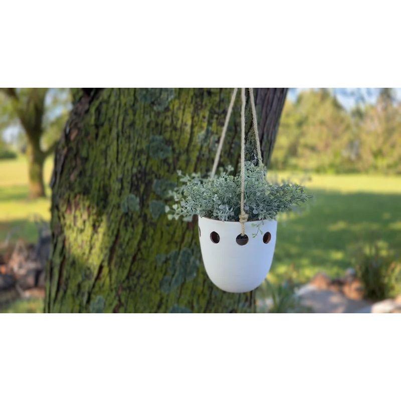 White Terracotta Round Hanging Planter with Jute Hanger