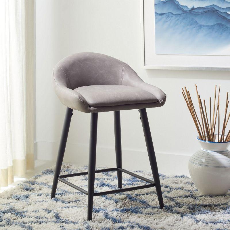 Grey Faux Leather Saddle Counter Stool with Black Metal Legs