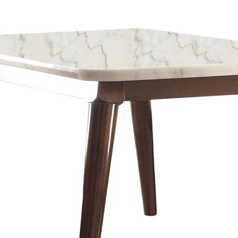 Acme Furniture 64" Gasha Dining Table White Marble/Walnut: Elegant Rectangular Kitchen Table for 6, Wood Base