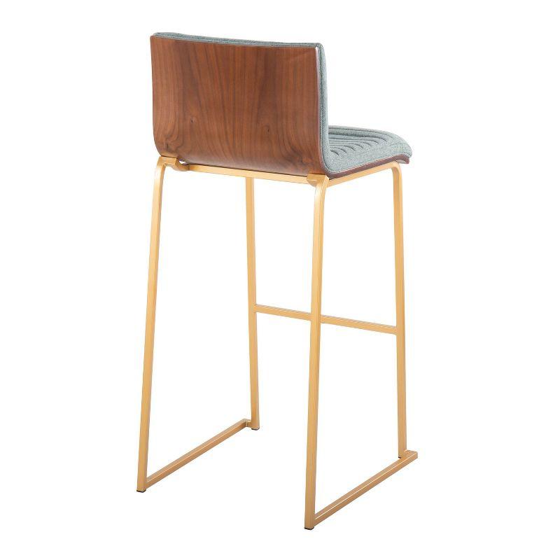 Set of 2 Mason Mara Barstools Gold/Walnut/Green - LumiSource: Fixed-Height, Tufted Seat, Metal Base