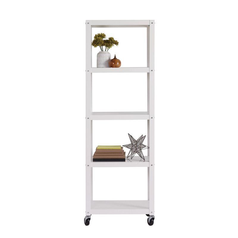 White 72" Industrial Metal 5-Shelf Mobile Bookcase