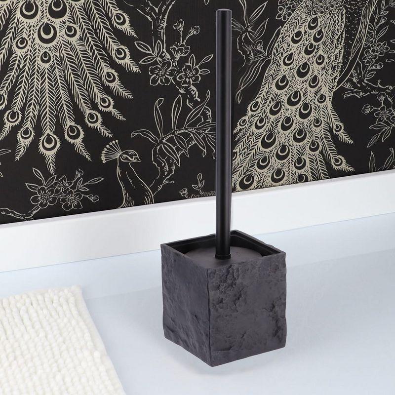 Evideco French Home Goods Black Stone Effect Square Toilet Brush and Holder Set