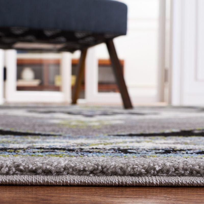 Gray and Green Rectangular Synthetic Area Rug