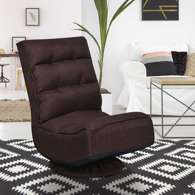 Costway Gaming Chair Fabric 5-Position Folding Lazy Sofa 360 Degree Swivel Grey\ Black\Coffee