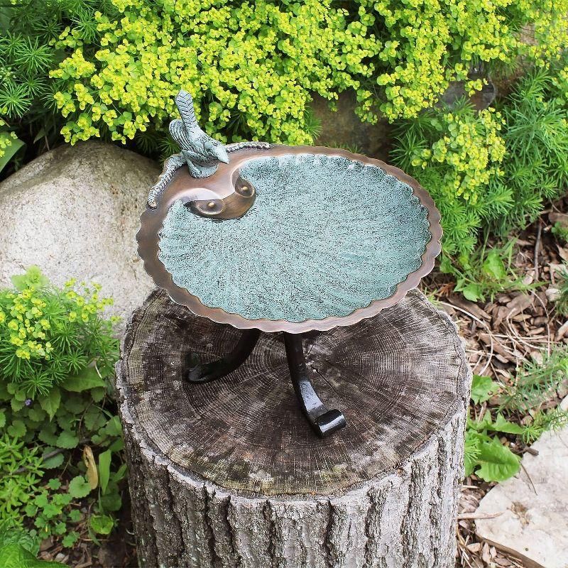 10.75" Tall Scallop Shell Birdbath with Tripod Stand Antique Brass Plated - Achla Designs: Weather-Resistant Aluminum Garden Decor