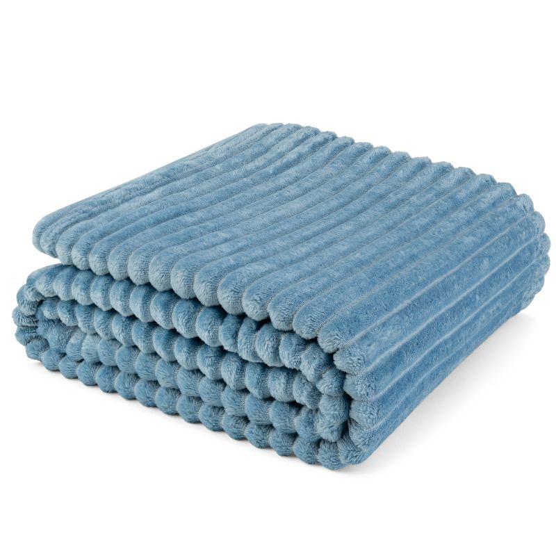 PAVILIA Super Soft Fleece Flannel Ribbed Striped Throw Blanket, Luxury Fuzzy Plush Warm Cozy for Sofa Couch Bed