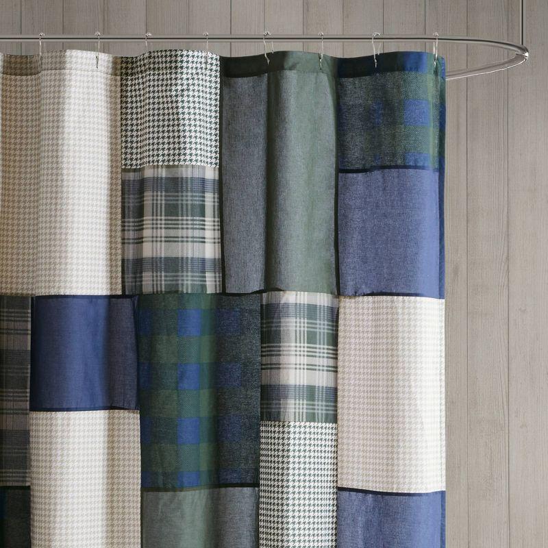 72"x72" Mill Creek Pieced Cotton Shower Curtain Green - Woolrich: Percale Fabric, Buttonhole Top, Easy Care