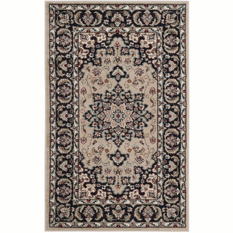 Traditional Gray and Cream Floral Border Area Rug