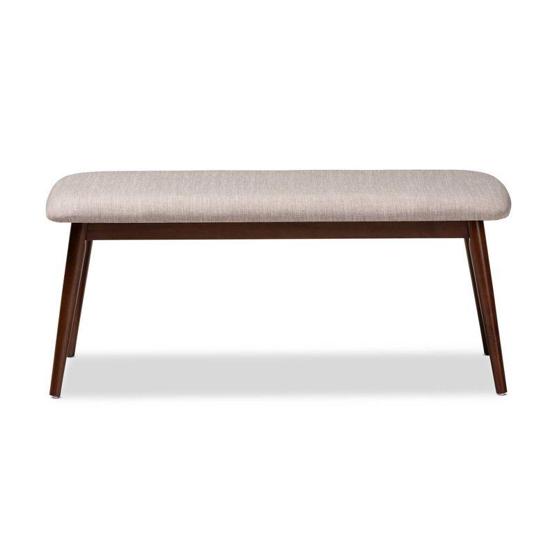 Flora Mid-Century Walnut Finish Light Grey Upholstered Dining Bench