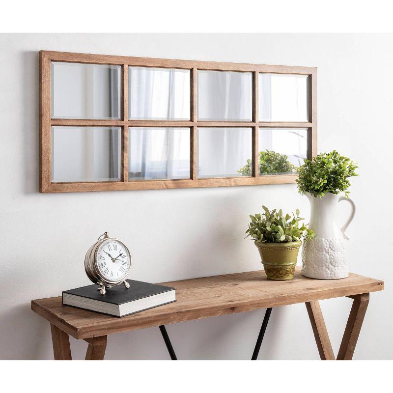 18" x 42" Hogan Windowpane Wall Mirror Natural: Beveled, Rustic Finish, Wood Frame - Kate & Laurel All Things Decor
