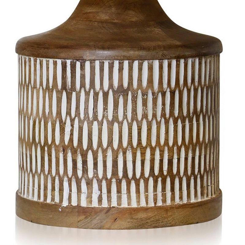 20" Carved Wood Table Lamp with Painted Accents - StyleCraft: Bohemian Style, Cotton Shade, Iron Base, UL Listed