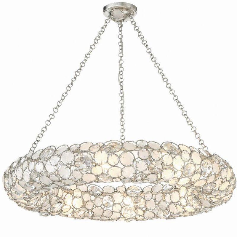 Antique Silver 8-Light Chandelier with Hand Cut Crystal