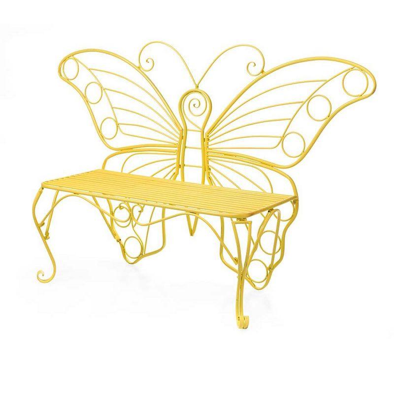 Ethereal Yellow Metal Butterfly-Inspired Garden Bench