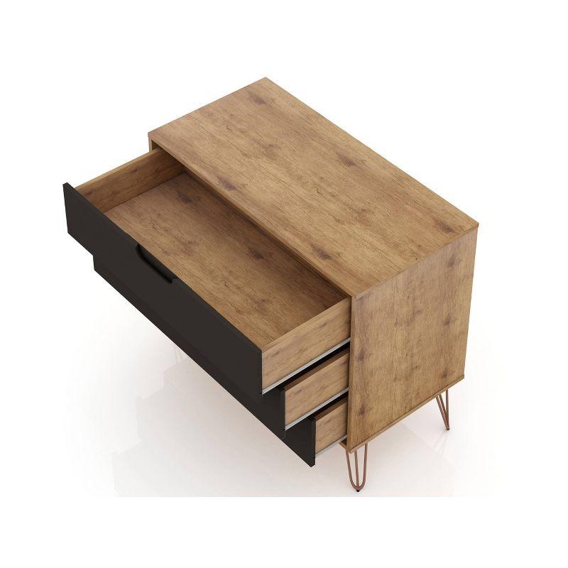 Rockefeller Dresser Natural/Brown - Manhattan Comfort: Mid-Century 3-Drawer Storage for Bedroom, MDF Composite