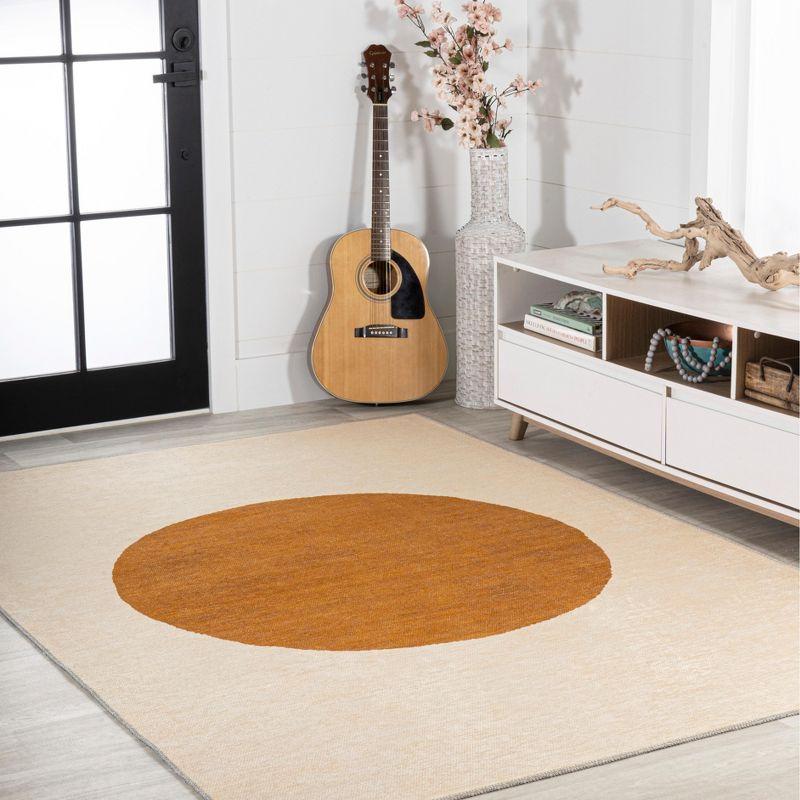 9' x 12' Cirkel Minimalist Geometric Dot Machine-Washable Area Rug, Cream/Rust - JONATHAN Y