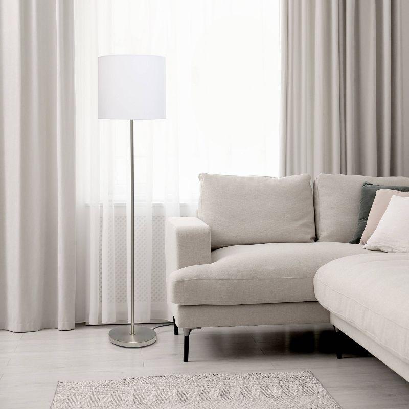 Drum Shade Floor Lamp White - Simple Designs: Brushed Nickel, Modern Style, ETL Listed