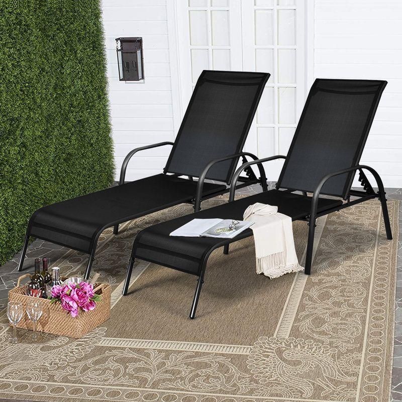 Tangkula 2PCS Adjustable Chaise Lounge Chair Recliner Patio Yard Outdoor w/ Armrest Black