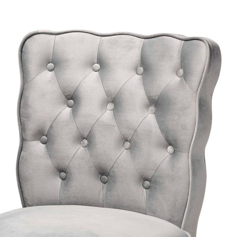 2pc Daphne Velvet Fabric Upholstered and Wood Counter Height Barstool Set Gray/Brown - Baxton Studio: Elegant Tufted Design, Silver-Tone Footrest