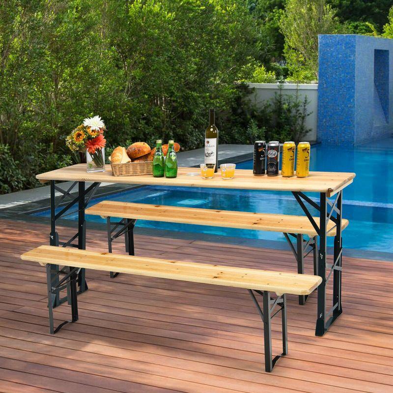 Costway 66.5" Outdoor Folding Wood Picnic Table Height Adjustable Metal Frame