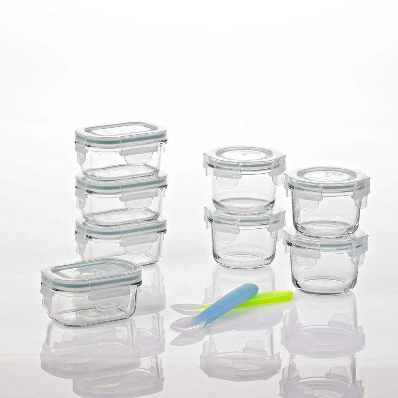 Clear Glass Baby Food Storage Container Set with Lids and Spoons