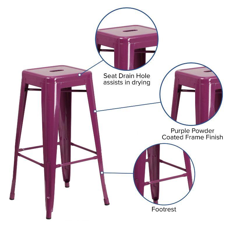 30'' High Backless Distressed Antique Blue Metal Indoor-Outdoor Barstool