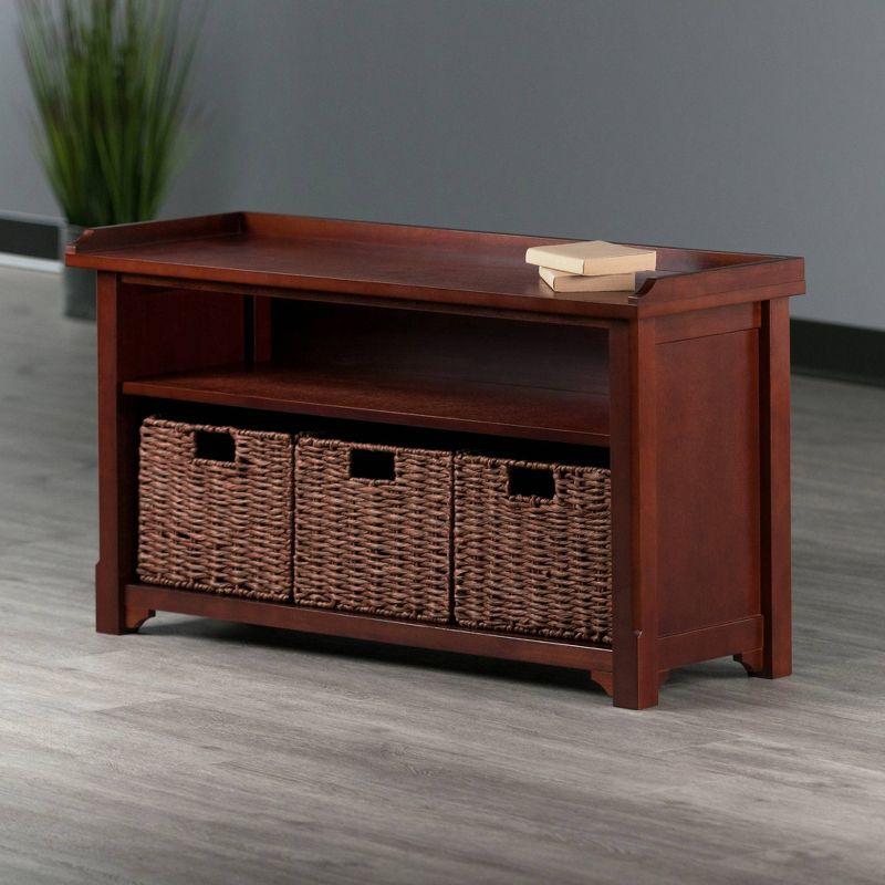 22.05" 4pc Milan Storage Hall Bench with Baskets Walnut - Winsome: Foyer Organizer, Shoe Rack