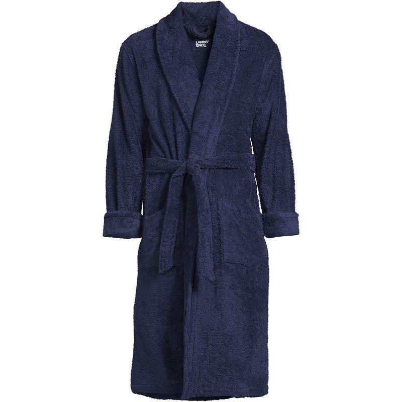 Lands' End Men's Calf Length Turkish Terry Robe - Medium - Deep Sea Navy
