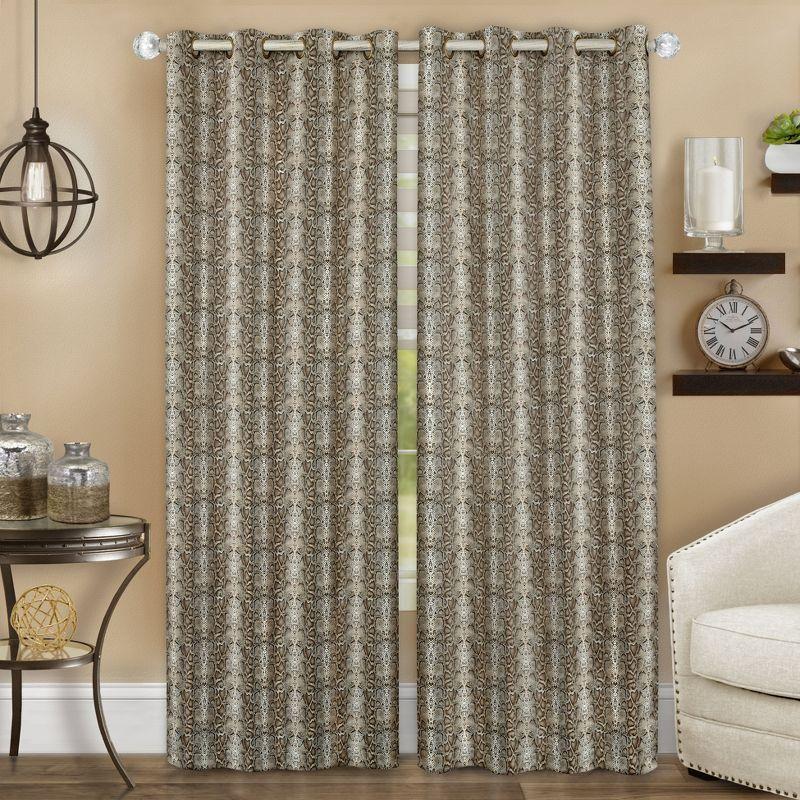 Kate Aurora Safari Living 2 Piece Python Room Darkening Grommet Top Curtain Panels - Brown - 63 in. Long