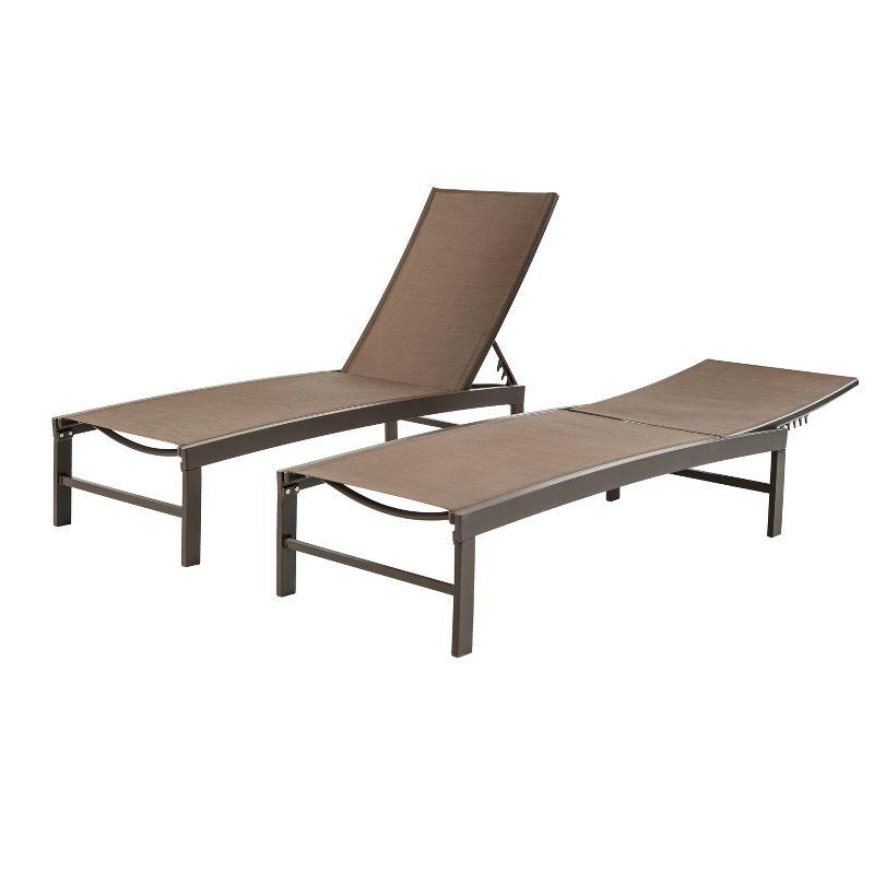 Brown Aluminum Adjustable Outdoor Chaise Lounge Set of 2