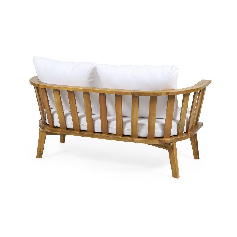 Solano Outdoor Wooden Loveseat with Cushions - White/Teak - Christopher Knight Home: Acacia Patio Sofa with UV-Resistant Foam Cushions