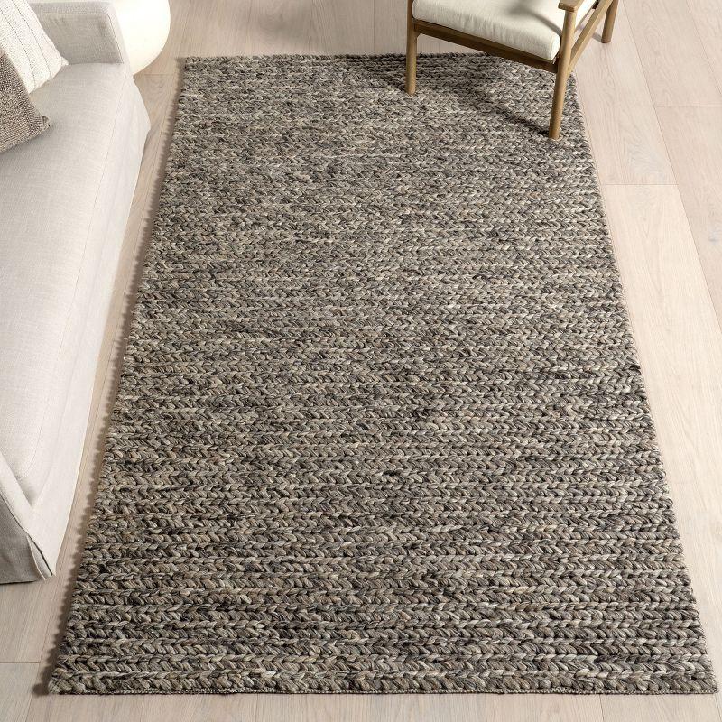 Light Grey Braided Wool and Cotton Area Rug