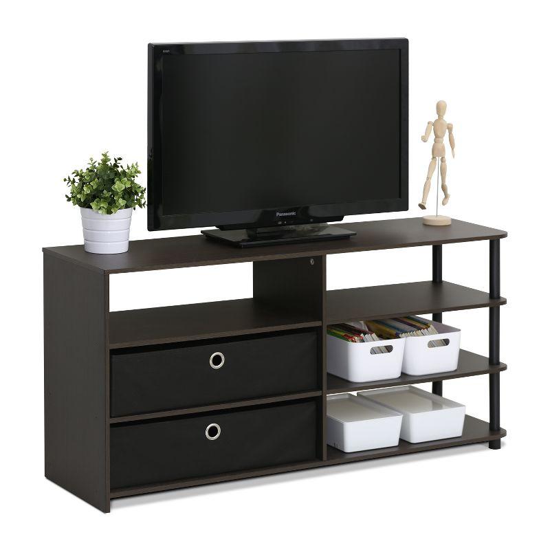 Furinno Simple Design TV Stand Entertainment Center Hold up to 50" TV with Storage Shelves & 2 Bins,Walnut