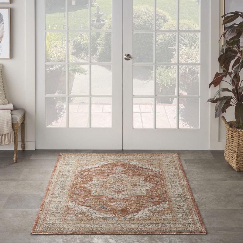 Ivory and Multicolor Synthetic Vintage Medallion Rug 4' x 6'