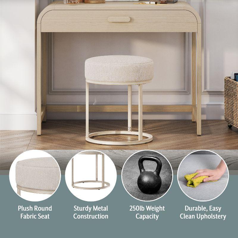 18" Swanson Backless Upholstered Metal Vanity Stool Bone White - Hillsdale Furniture: Round Padded Seat, Modern Design