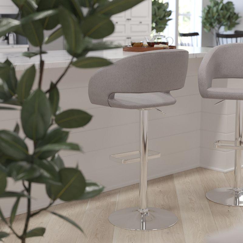 Gray Fabric and Chrome Adjustable Swivel Bar Stool