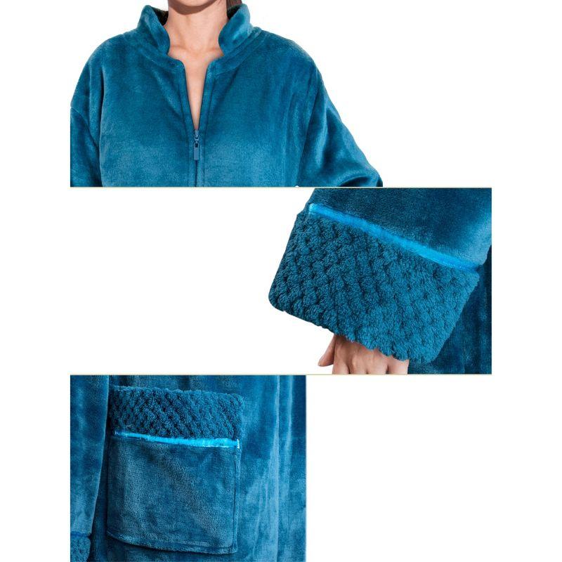 PAVILIA Womens Housecoat Zip Robe, Fleece Zipped Up Front Bathrobe, Plush Warm Long Zipper House Coat Lounger Pockets