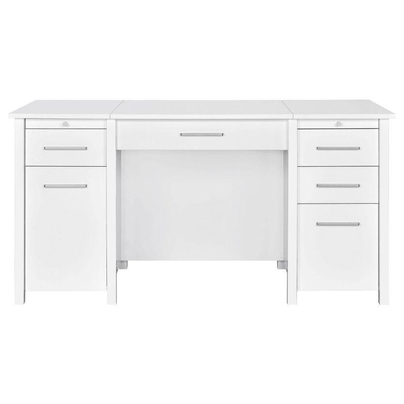 Contemporary White 60" Executive Desk with Filing Cabinet and Lift Top