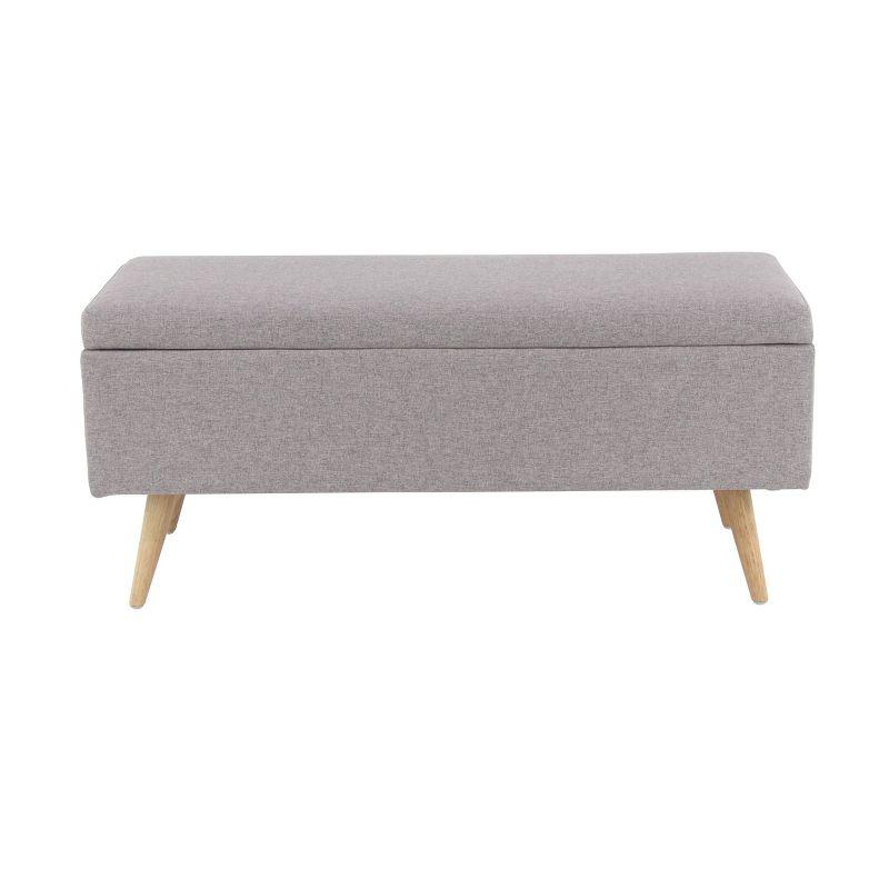 Modern Gray Polyester 42'' Storage Bench with Wooden Legs