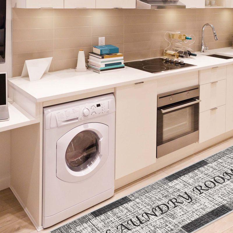 SUSSEXHOME Washable Indoor Laundry Room Rug Runner - 70 % Cotton Kitchen Floor Mat[Gray&White]