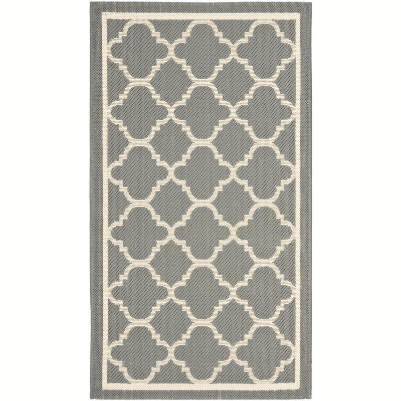 Anthracite Gray and Beige Synthetic Outdoor Area Rug