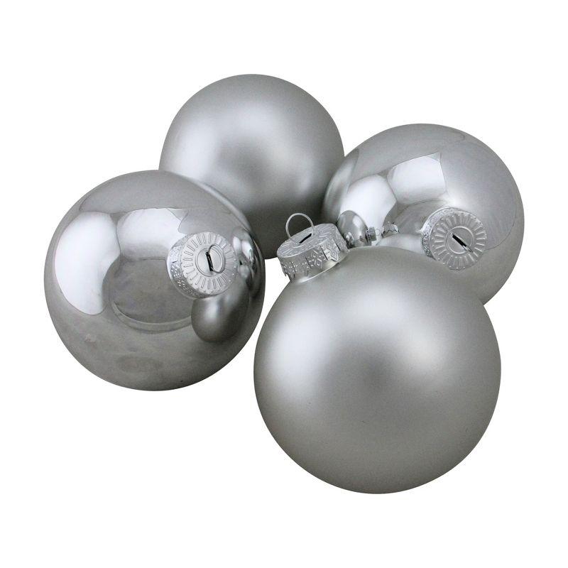 Silver Matte and Shiny Glass Christmas Ball Ornaments Set of 4