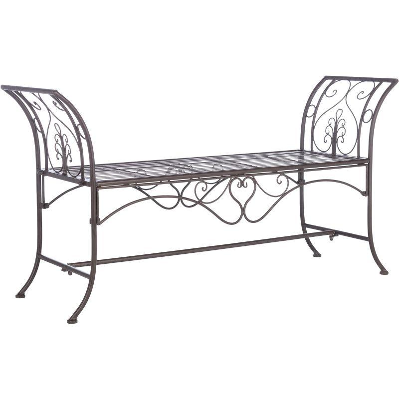 Victorian Elegance Rustic Brown Wrought Iron Outdoor Garden Bench