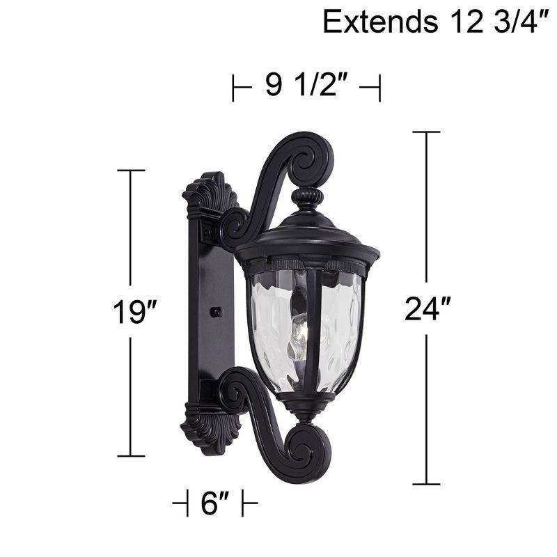 John Timberland Bellagio Vintage Outdoor Wall Light Fixture Texturized Black Dual Scroll Arm 24" Clear Hammered Glass for Post Exterior Barn Deck Home