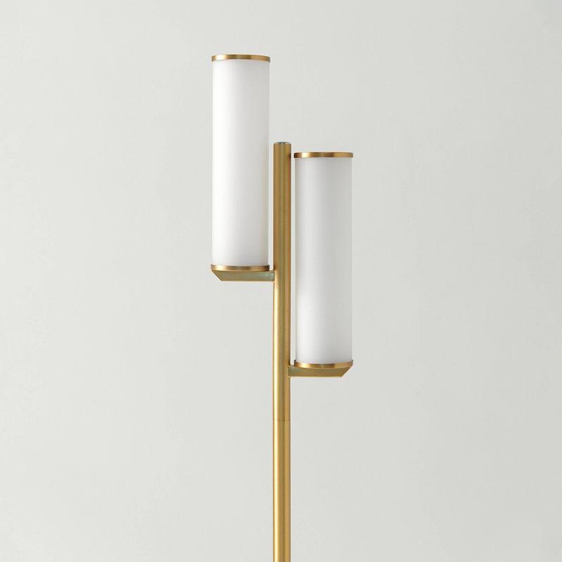 Brightech Gemini 64 in. Industrial 2-Light 3-Way Dimming LED Floor Lamp with 2 Glass Cylinder Shades