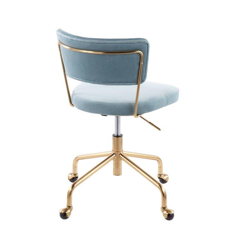 Chic Modern Swivel Task Chair in Light Blue Velvet and Gold Metal