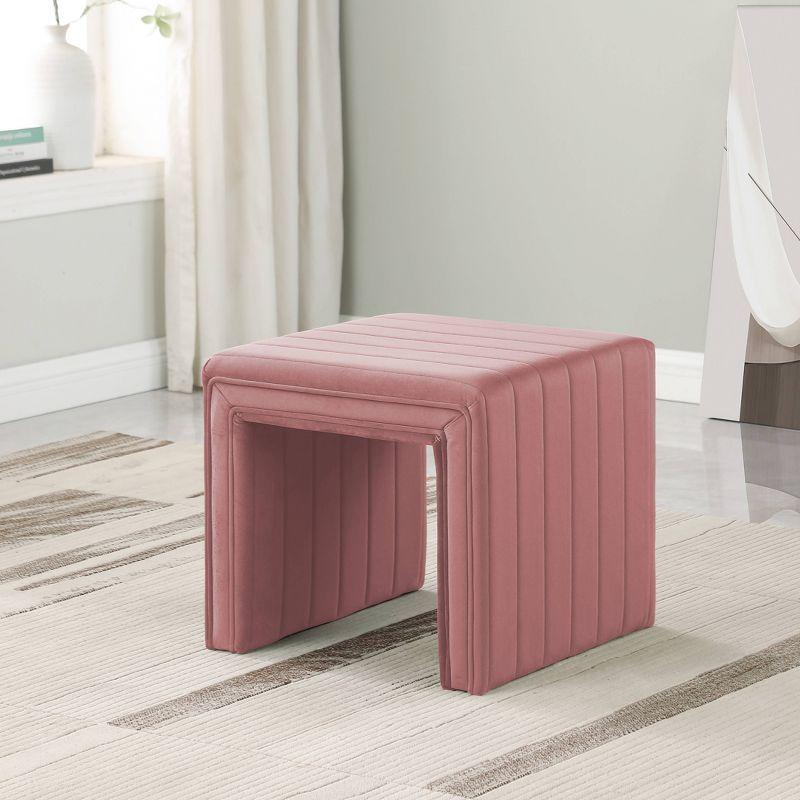 Modern Channel Ottoman Blush Velvet - HomePop: Upholstered, Tufted, Luxury Seating