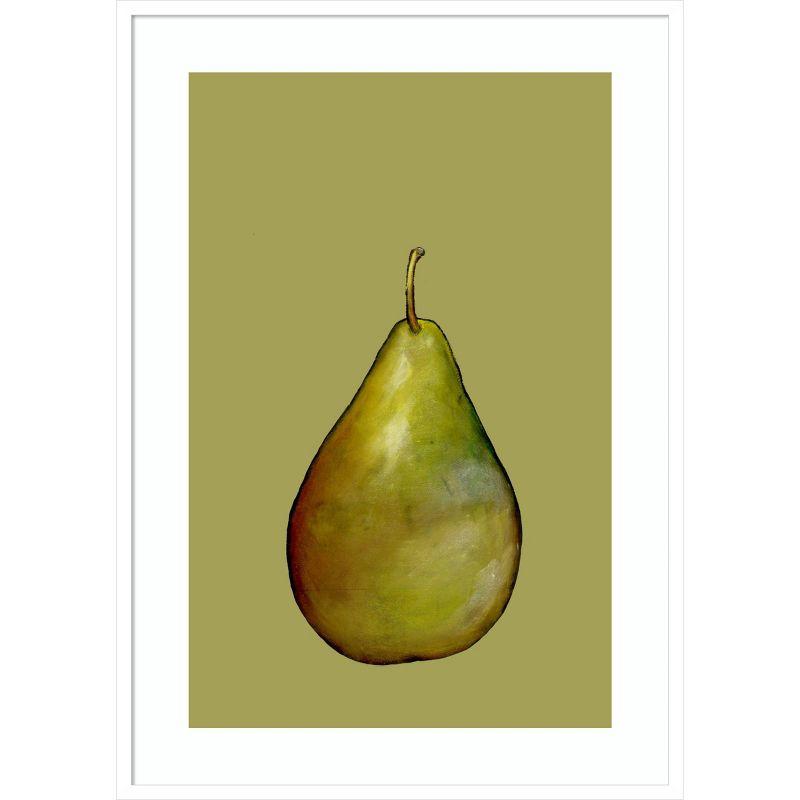 29" x 41" Pear on Green by Sarah Thompsonengels Wood Framed Wall Art Print - Amanti Art: Modern Lithograph, Vertical Display