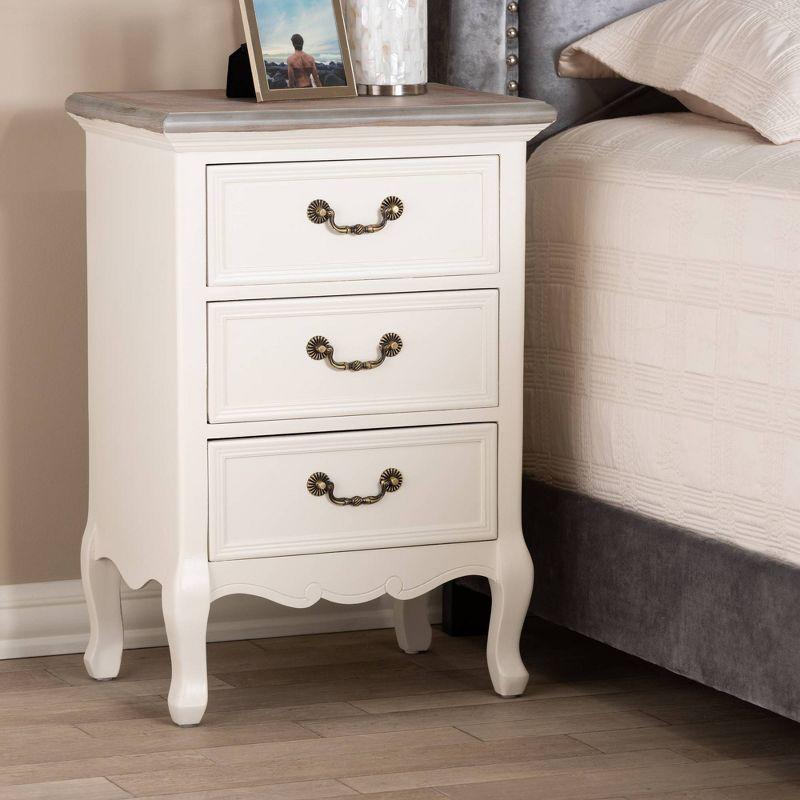Capucine Two-Tone Natural Whitewashed Oak Finished Wood 3 Drawer Nightstand White - Baxton Studio: Modern Style, Includes Anti-Tip Hardware